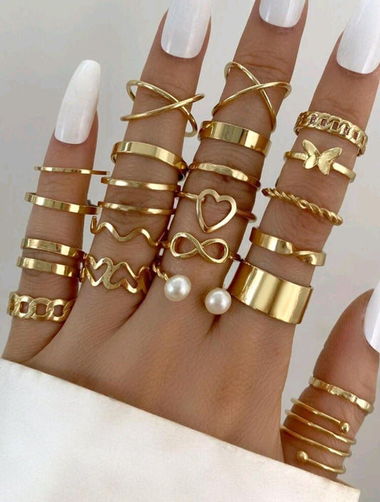 22pcs/Set Butterfly & Faux Pearl Decor Ring