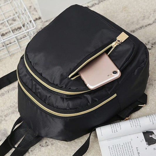 Mini Nylon Backpack with Vertical Zipper - Black